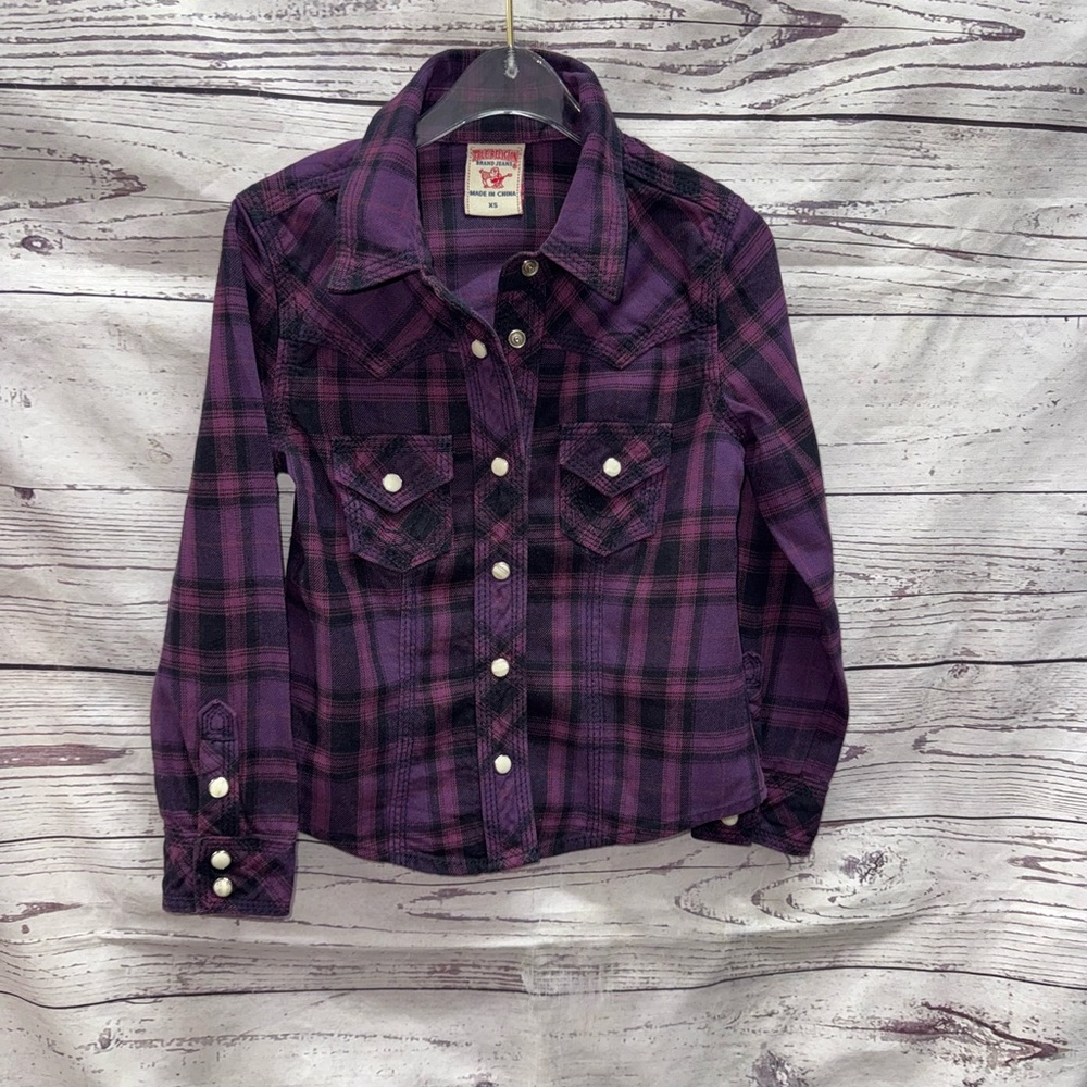 True Religion Purple Plaid Button-Up Shirt Size XS